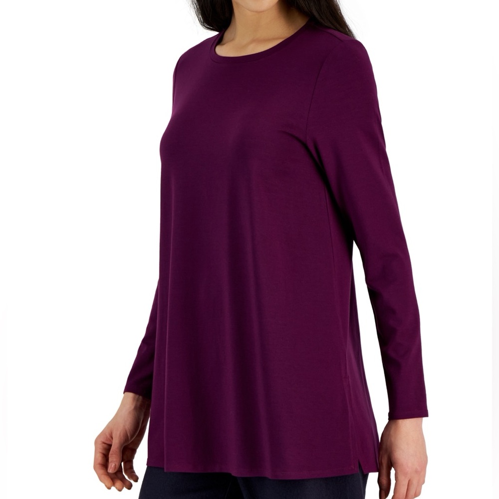 $160 NWT Eileen Fisher Burgundy RASNT Viscose Jersey Bateau Neck Tunic XL